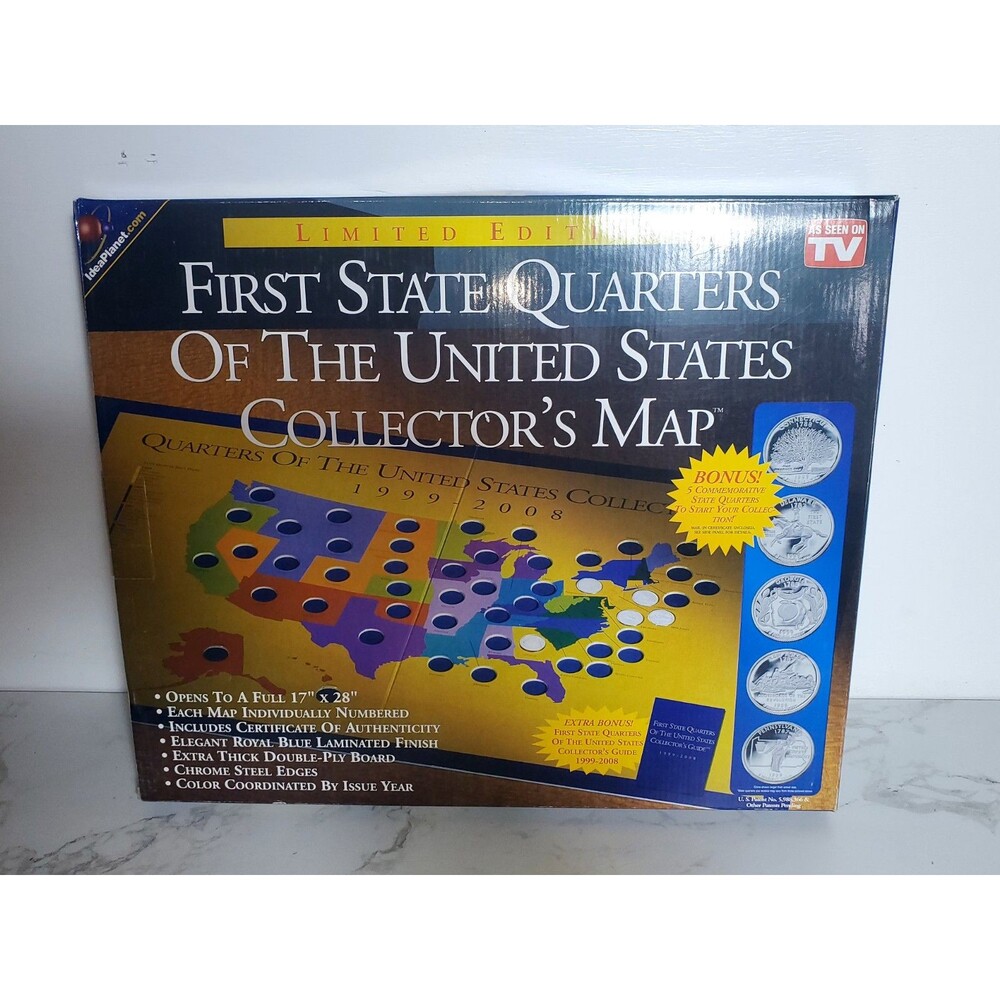New 1999-2008 US State Quarters Collector's Map Coin Display 17" X  28"